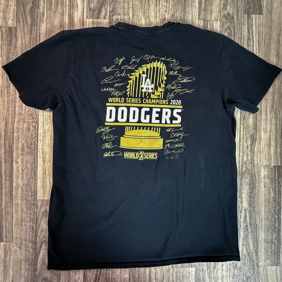 LA Dodgers 2020 World Series Champs Fanatics Tee Black Gold Signatures Large - Picture 1 of 6